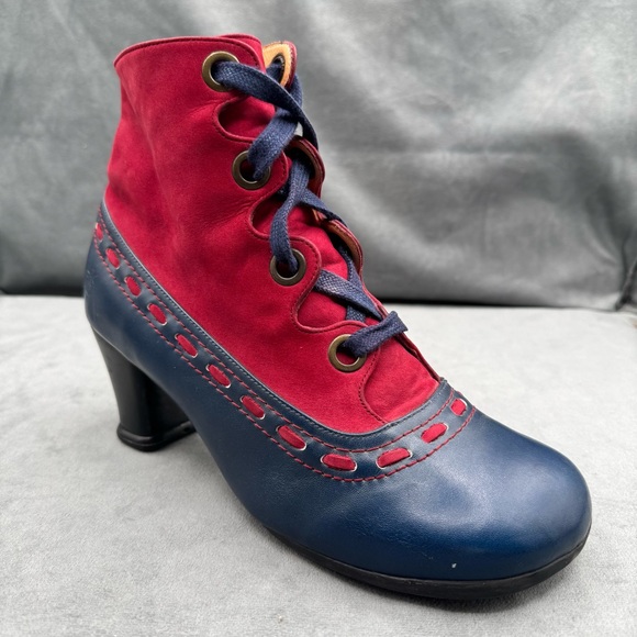 John Fluevog Shoes - John Fluevog Operetta Bordoni Ankle Boots Women’s 8 Navy & Red Leather